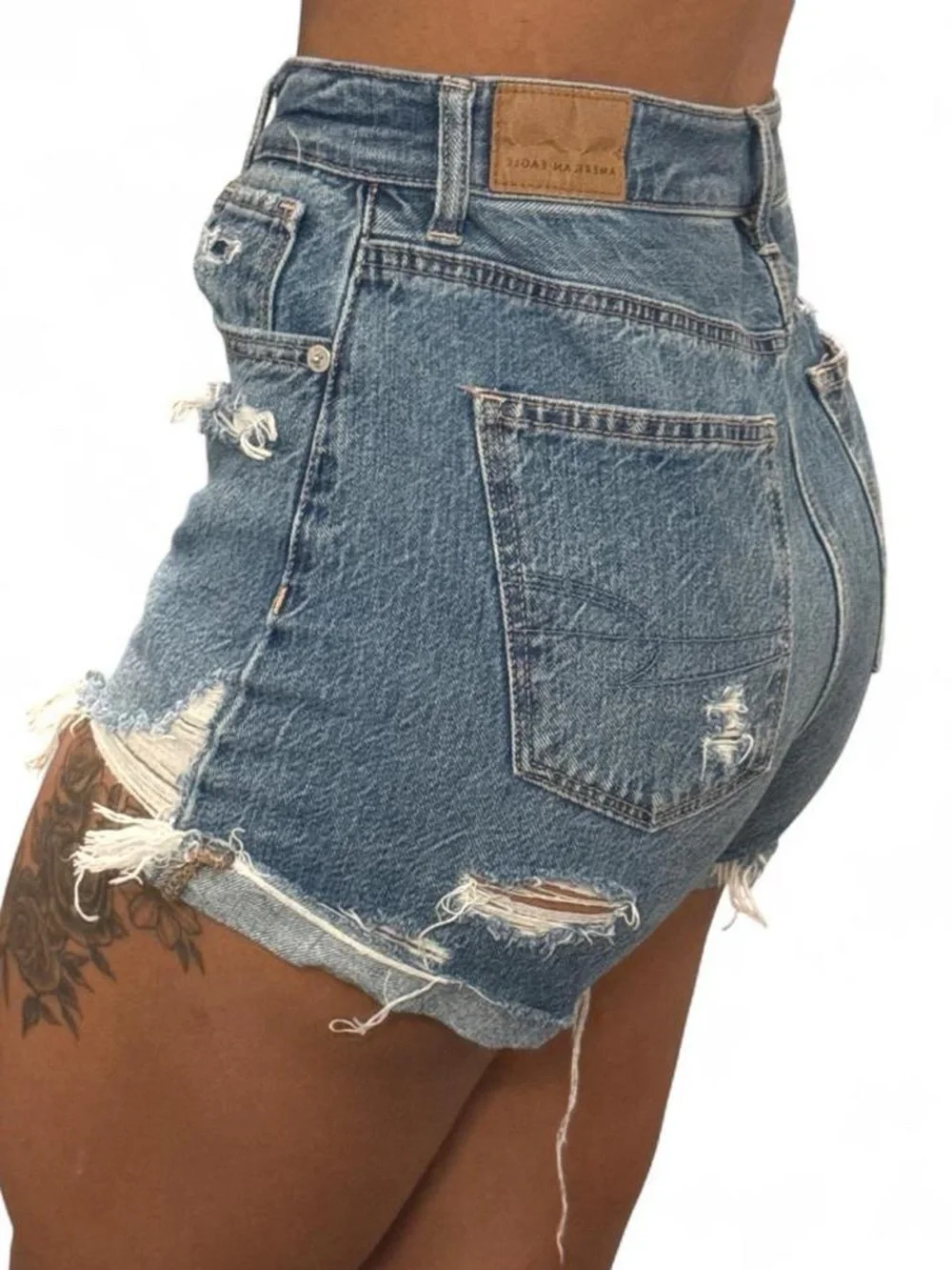 American Eagle Outfitters Distressed High-Rise Denim Shorts - Blue